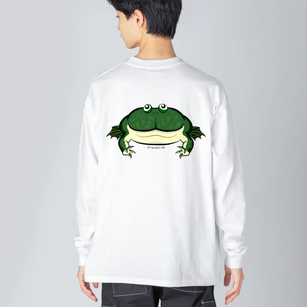 もむのふの爬虫類グッズやさんのバジェットガエルバックプリント ビッグシルエットロングスリーブTシャツ