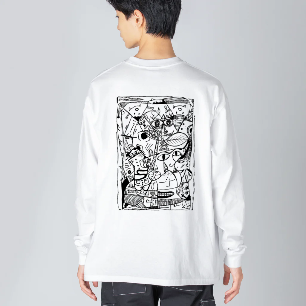 ZIGZIG CIDER GRAPHICのいろんな所にいろんな顔 Big Long Sleeve T-Shirt