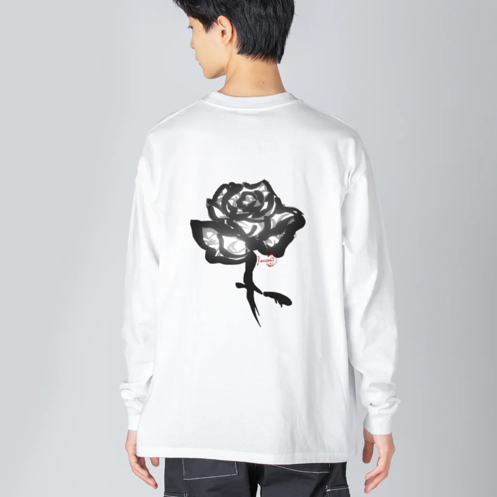 紅空月(kouzuki)designの和筆薔薇 ビッグシルエットロングスリーブTシャツ