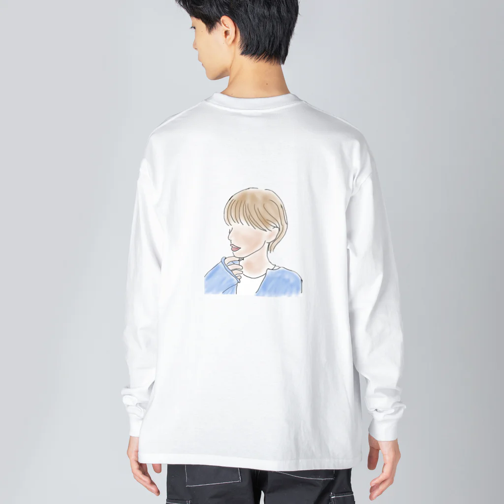 613の線画　ショートカット女の子 ビッグシルエットロングスリーブTシャツ