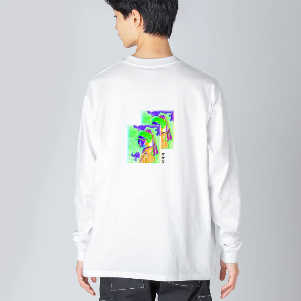 kibiz-shopのGirl with a Pearl Earring glitch_ed. ver.1.0.0 ビッグシルエットロングスリーブTシャツ