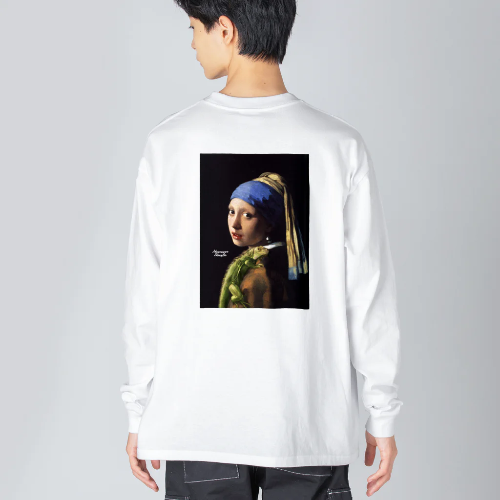 HermannStrasseのフェルメールとグリーンイグアナ：バックプリント Big Long Sleeve T-Shirt