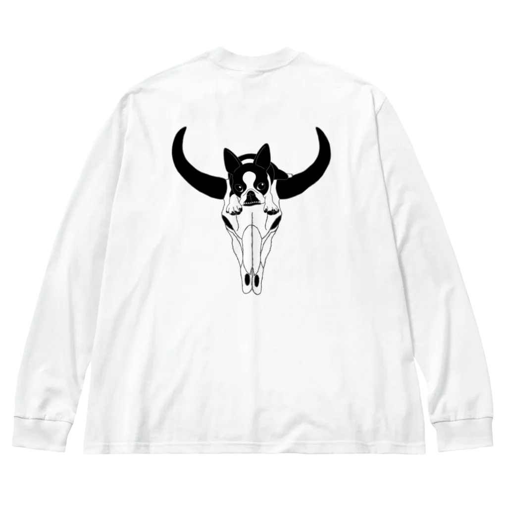 コチ(ボストンテリア)のバックプリント:ボストンテリア(牛の頭蓋骨)[v2.8k] ビッグシルエットロングスリーブTシャツ
