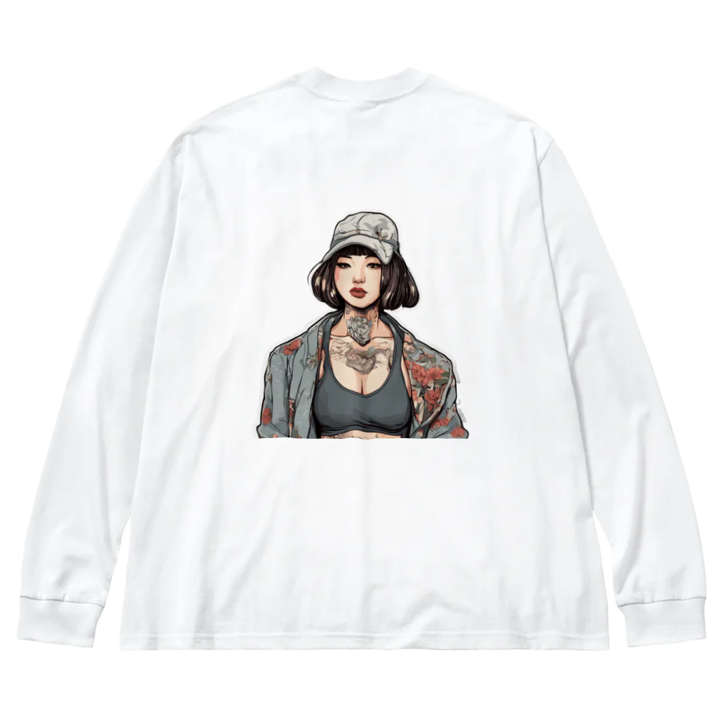 streetsnapの可愛いタトゥーだらけの女性、両面プリントロングTシャツ、期間限定 Big Long Sleeve T-Shirt