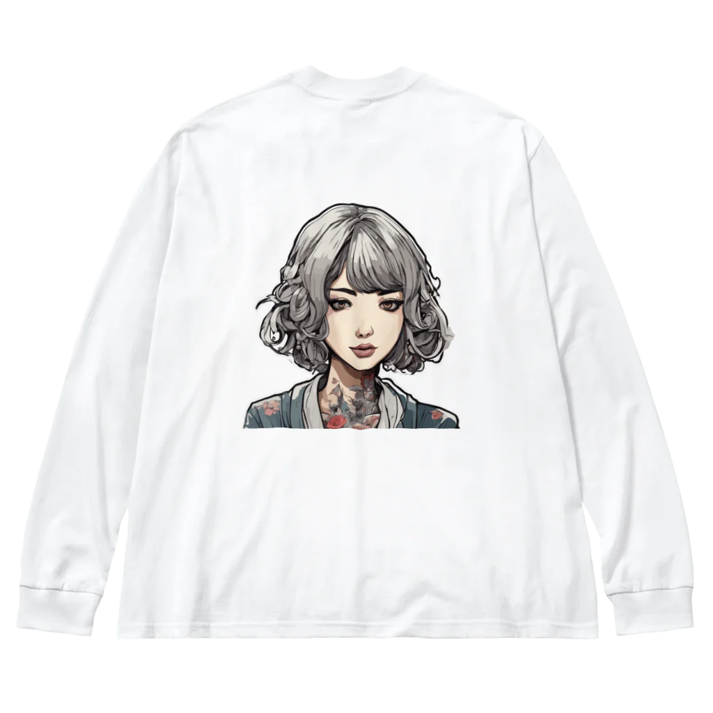 streetsnapの可愛いタトゥーだらけの女性、両面プリントロングTシャツ、期間限定 ビッグシルエットロングスリーブTシャツ