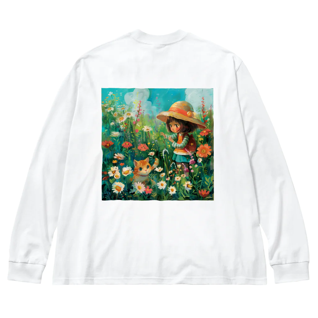 AQUAMETAVERSEのお花畑に囲まれる猫ちゃんと私 アメジスト 2846 Big Long Sleeve T-Shirt