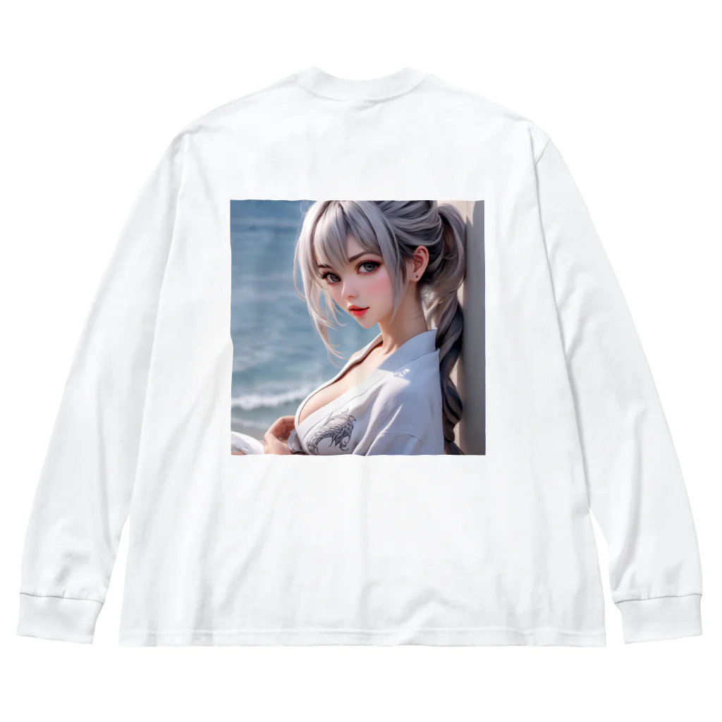 スカ次郎ショップの白髪和服美女シリーズ 0005 Big Long Sleeve T-Shirt