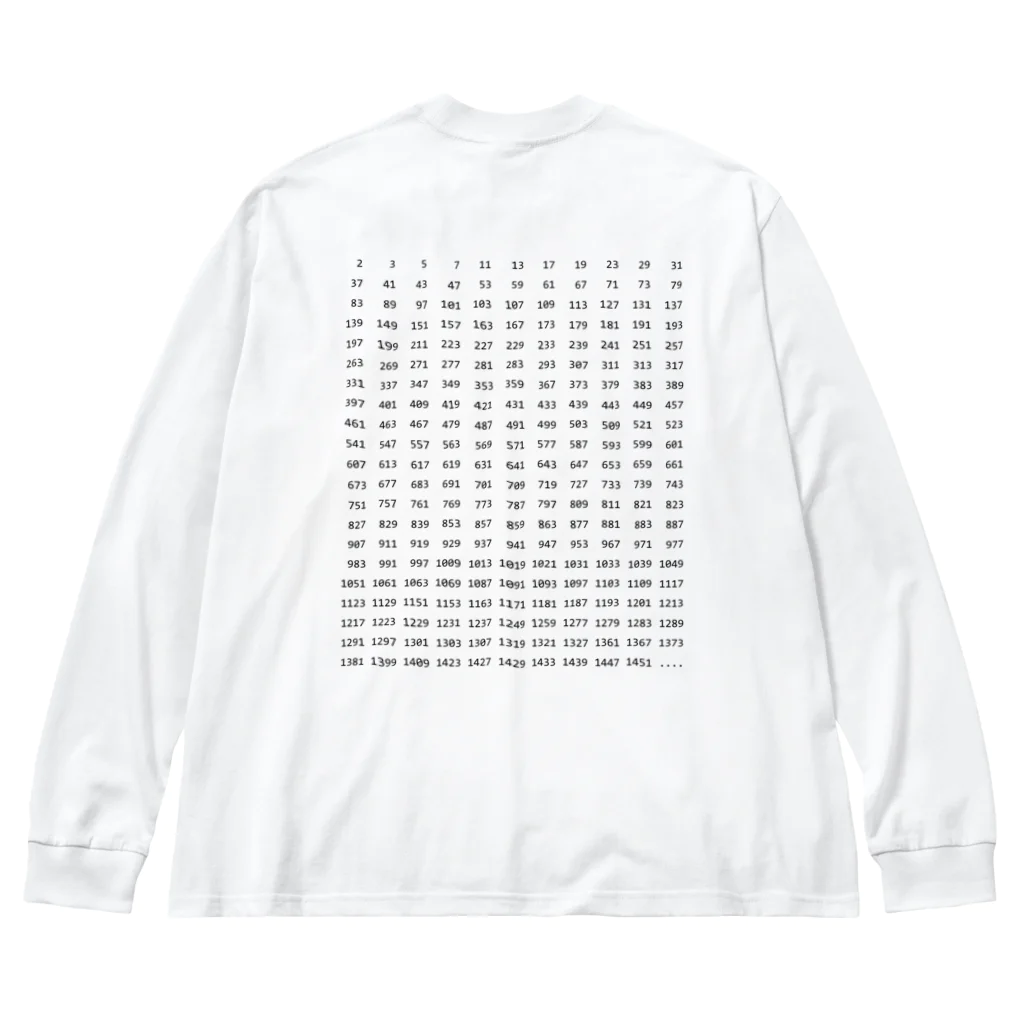 素数屋のまえロゴうしろ素数・ポジ ビッグシルエットロングスリーブTシャツ