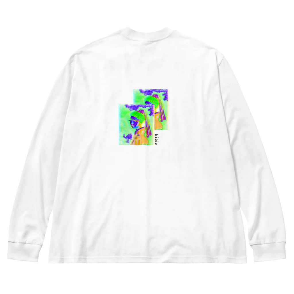 kibiz-shopのGirl with a Pearl Earring glitch_ed. ver.1.0.0 ビッグシルエットロングスリーブTシャツ