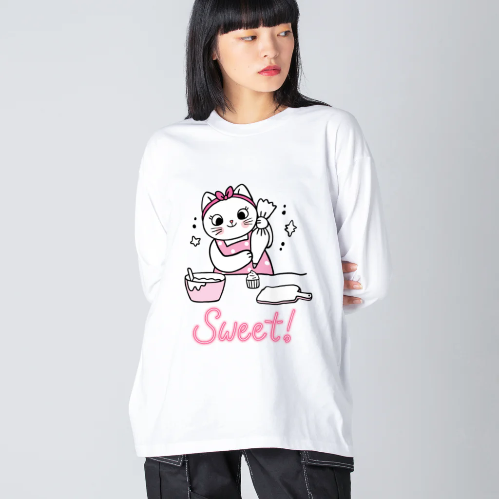 LoveAnimalの猫　お菓子づくり ビッグシルエットロングスリーブTシャツ