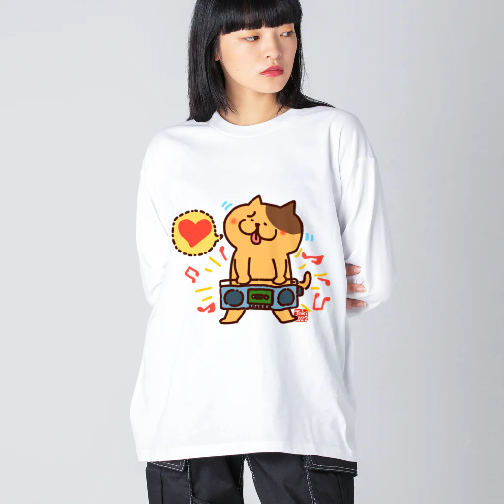 tokisanのラジカセ大好き猫 ビッグシルエットロングスリーブTシャツ