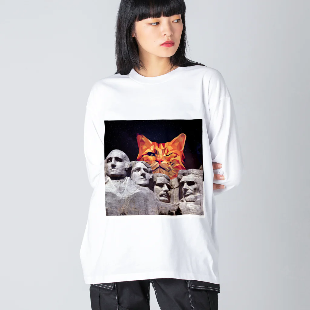 SPADAのMoai Statue and Cat Art ビッグシルエットロングスリーブTシャツ