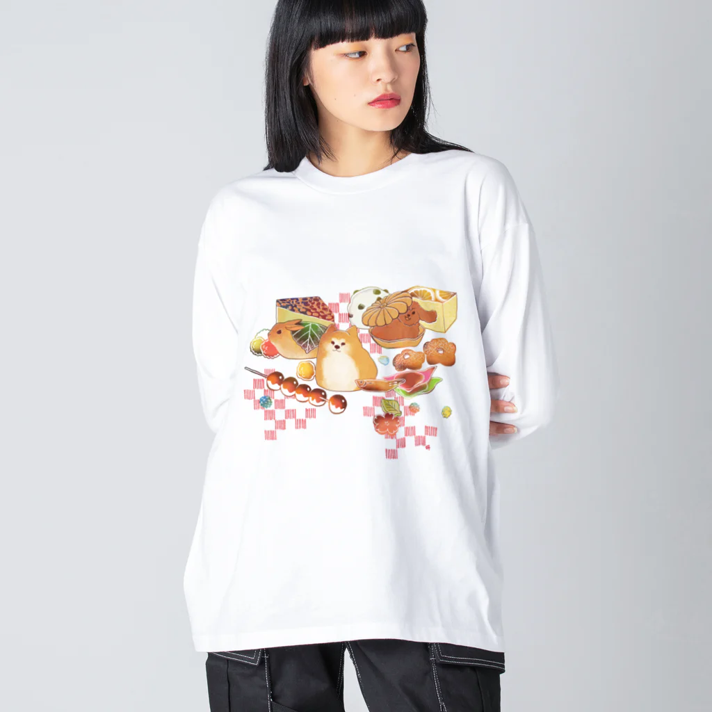 透月糖花のもふもふ和菓子ちゃん ビッグシルエットロングスリーブTシャツ