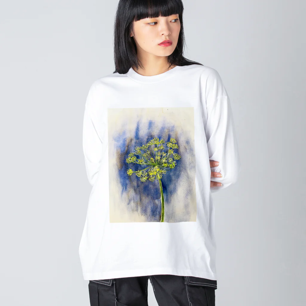 あおニャーマンの植物画着彩2 ビッグシルエットロングスリーブTシャツ