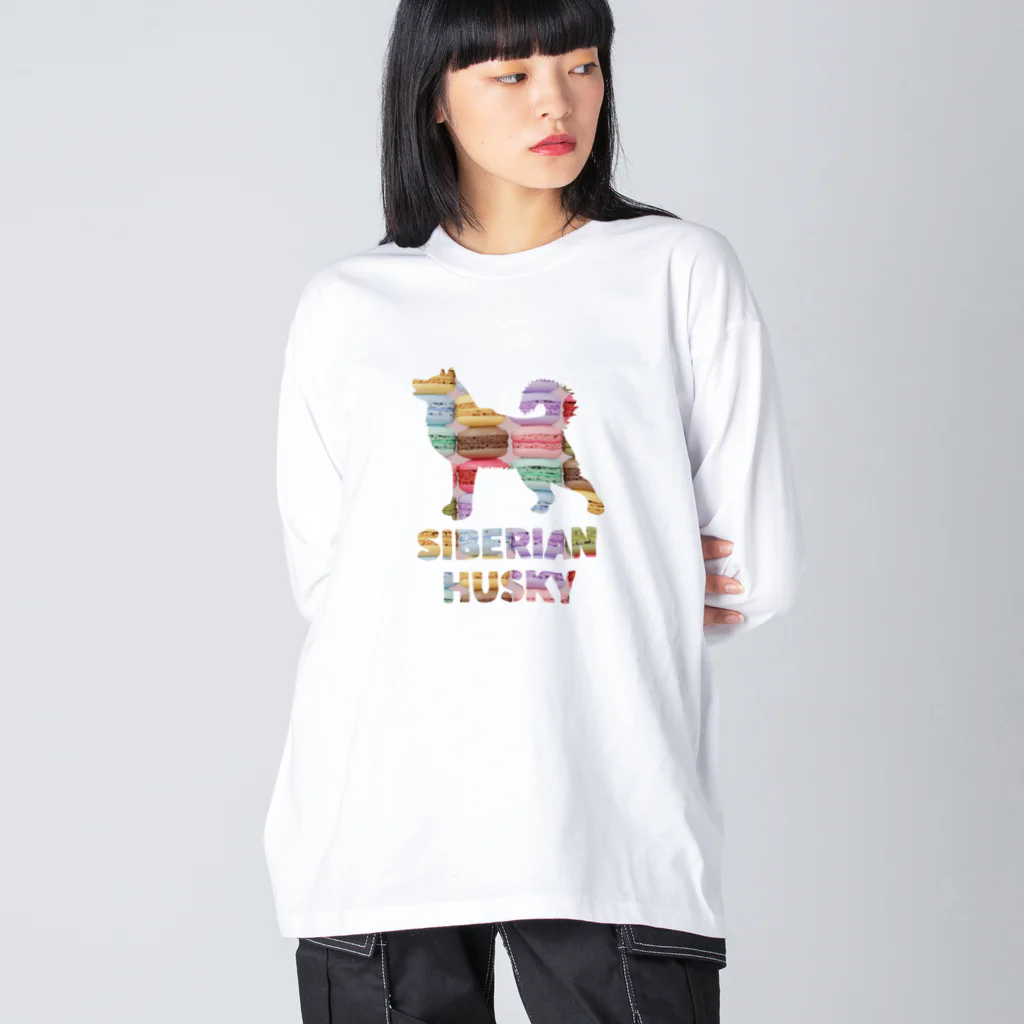 onehappinessのシベリアン ハスキー　マカロン ビッグシルエットロングスリーブTシャツ