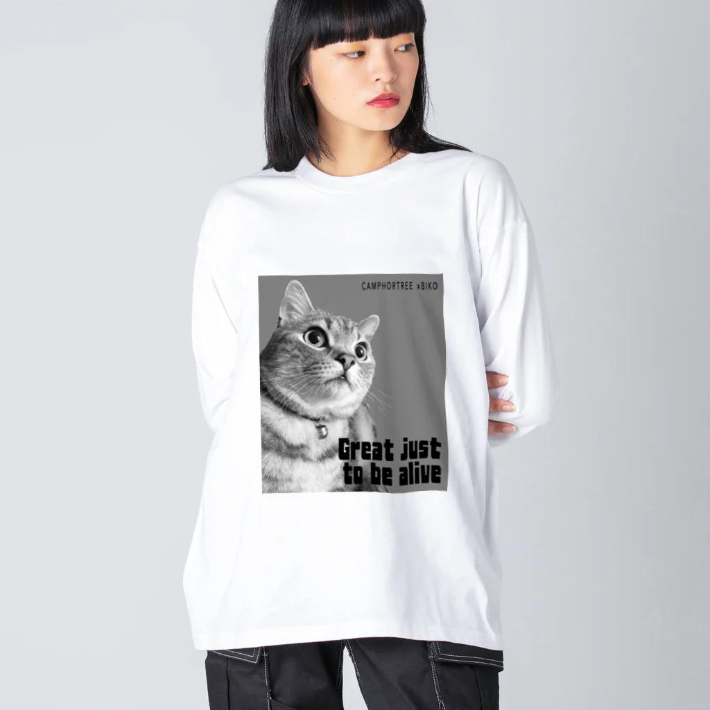 BIKOのBIKO　(Great just  to be alive) white ビッグシルエットロングスリーブTシャツ