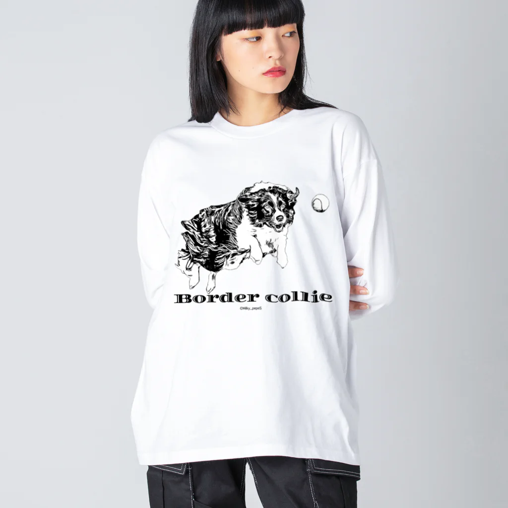 ユニークなワンちゃんデザインのお店のボーダーコリー モノクロデザイン Big Long Sleeve T-Shirt