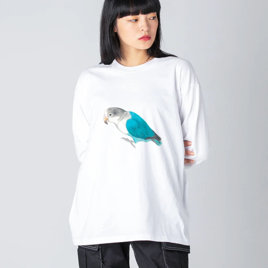 森図鑑の[森図鑑] ブルーボタンインコと種 ビッグシルエットロングスリーブTシャツ