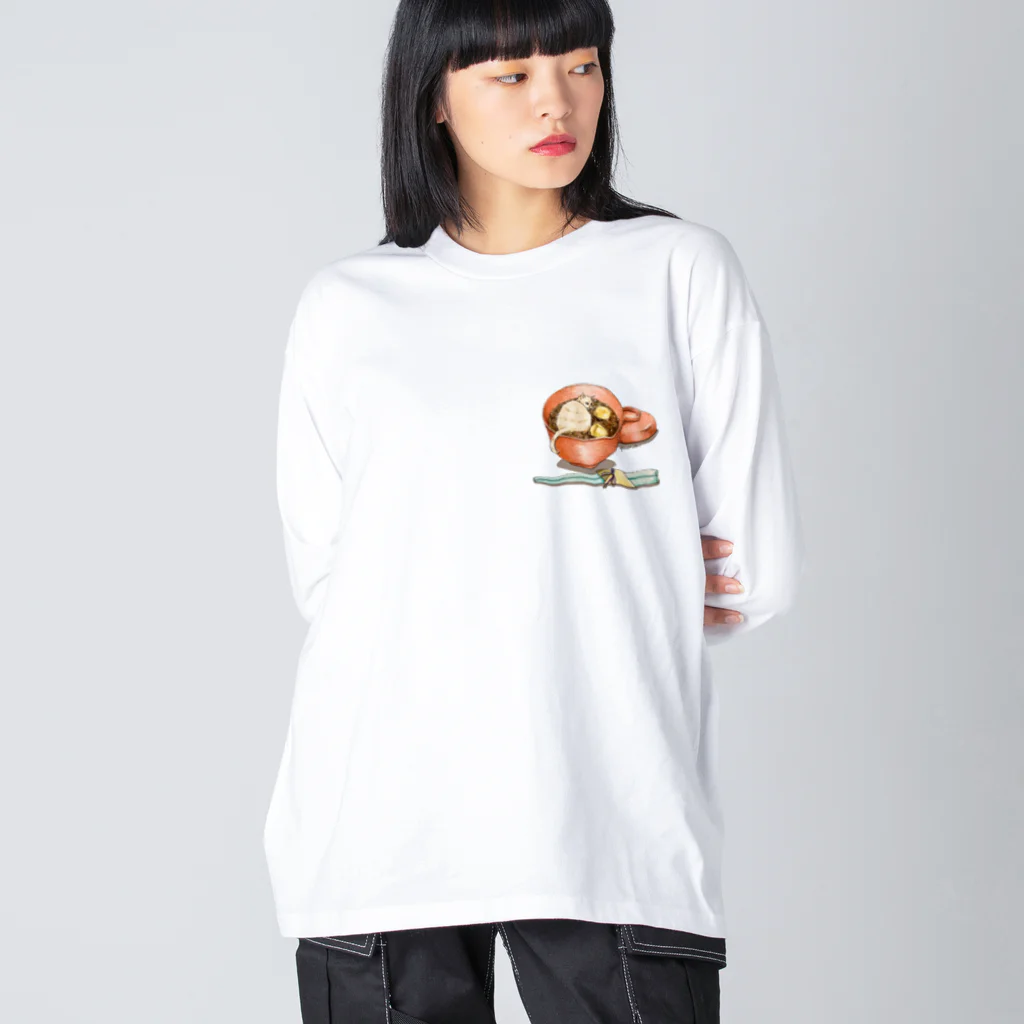 kaoru@nekomangakakuyoのお汁粉食べた？おしるこねこ ビッグシルエットロングスリーブTシャツ