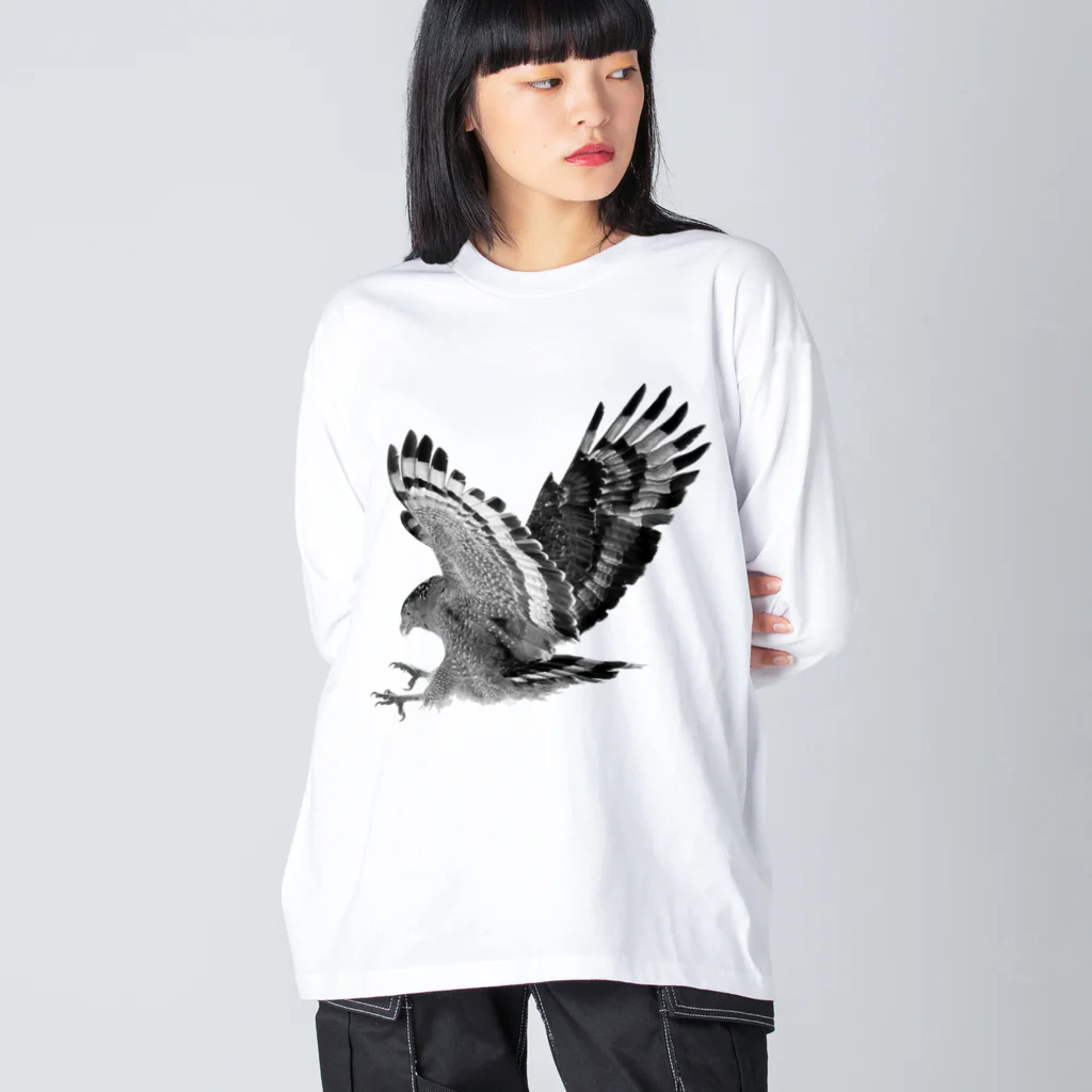 WILDBIRD GOODS SHOPのカンムリワシ・モノクロ Big Long Sleeve T-Shirt