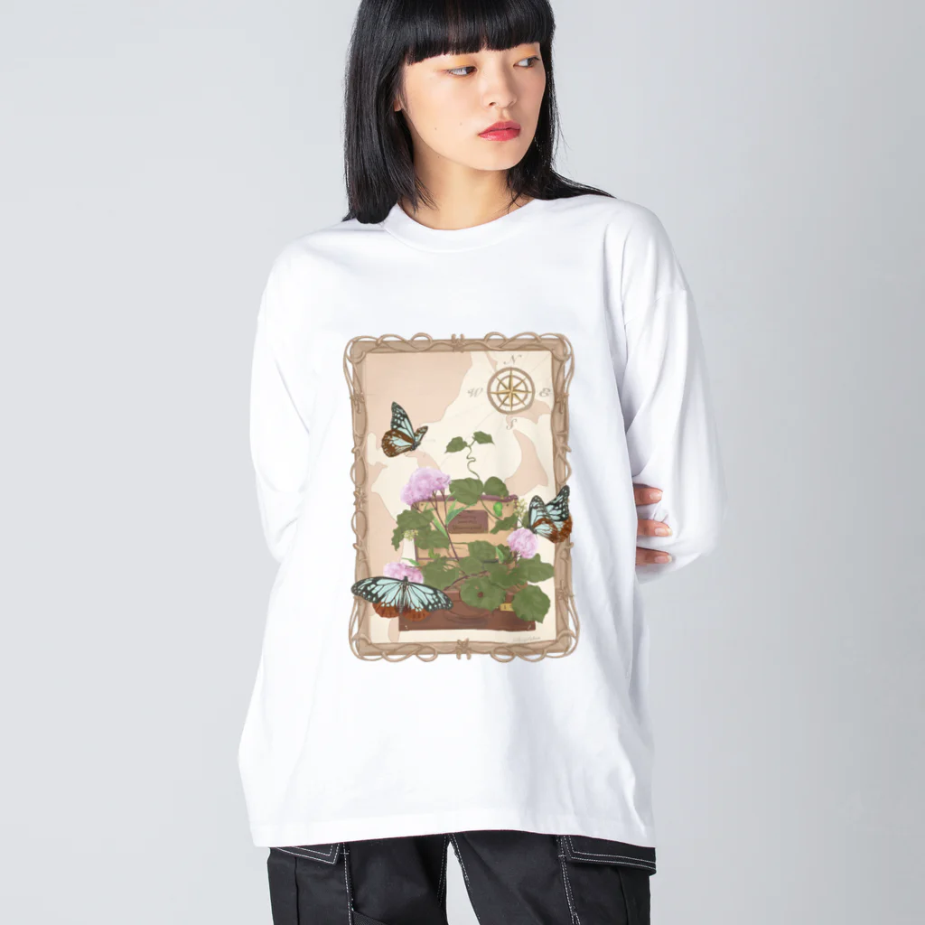 kitaooji shop SUZURI店のTraveling butterfly Big Long Sleeve T-Shirt