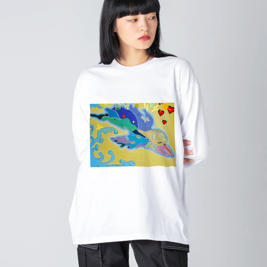 アート工房　甘月蝕(kanngesshoku)『TAaKA』のストアのMary's  tweets『ワーイ、海水浴って最高!!』 Big Long Sleeve T-Shirt