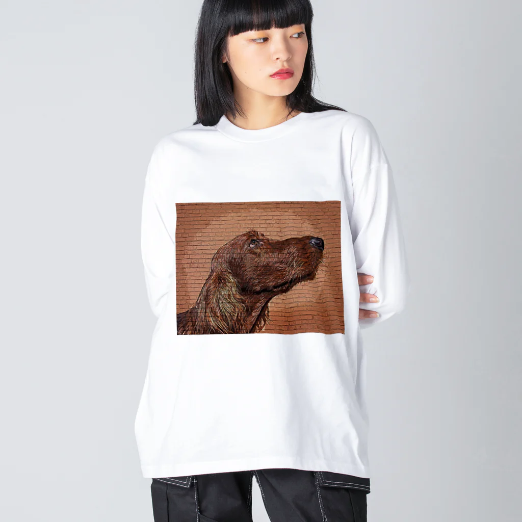 【CPPAS】Custom Pet Portrait Art Studioのアイリッシュセッタードッグ - レンガブロック背景 Big Long Sleeve T-Shirt