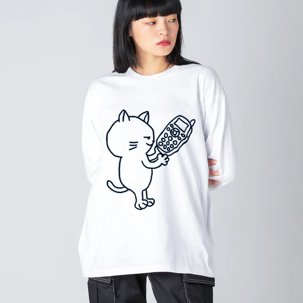 風野ひつじのガラケー猫 ビッグシルエットロングスリーブTシャツ