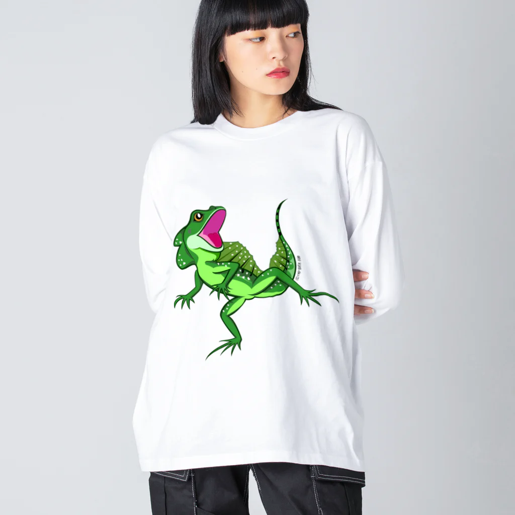 もむのふの爬虫類グッズやさんの水辺の忍者グリーンバシリスク Big Long Sleeve T-Shirt