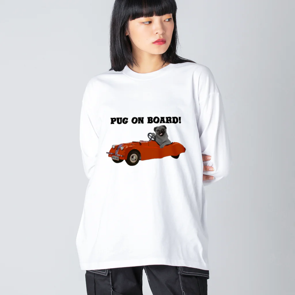 犬グッズの店しえるぶるーのレーシングカーに乗った黒パグ Big Long Sleeve T-Shirt