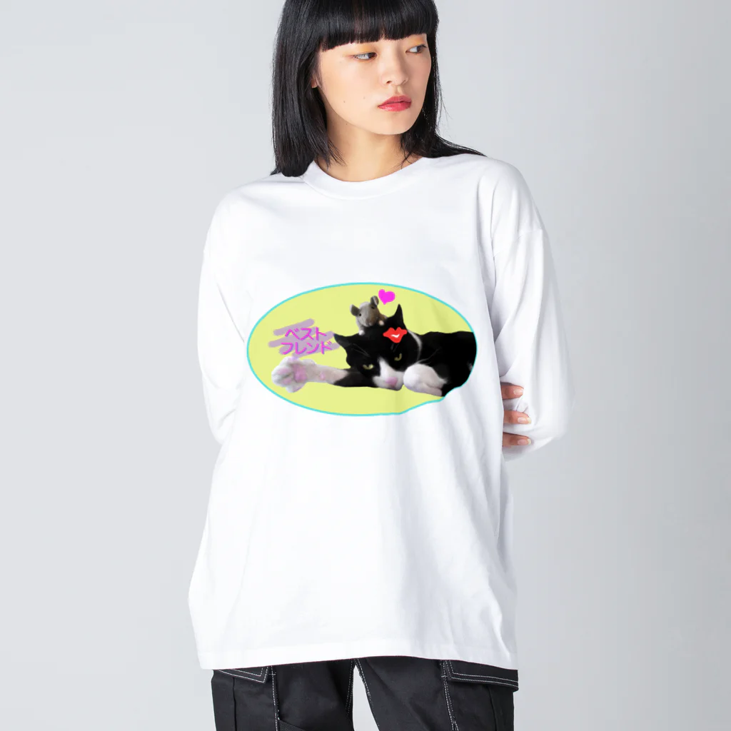 Kaeru Craftのベストフレンド ネコ丸とネズミ(イエロー) Big Long Sleeve T-Shirt