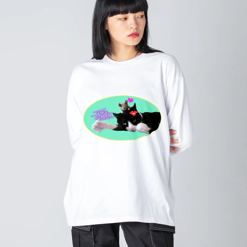 Kaeru Craftのベストフレンド ネコ丸とネズミ(グリーン) Big Long Sleeve T-Shirt