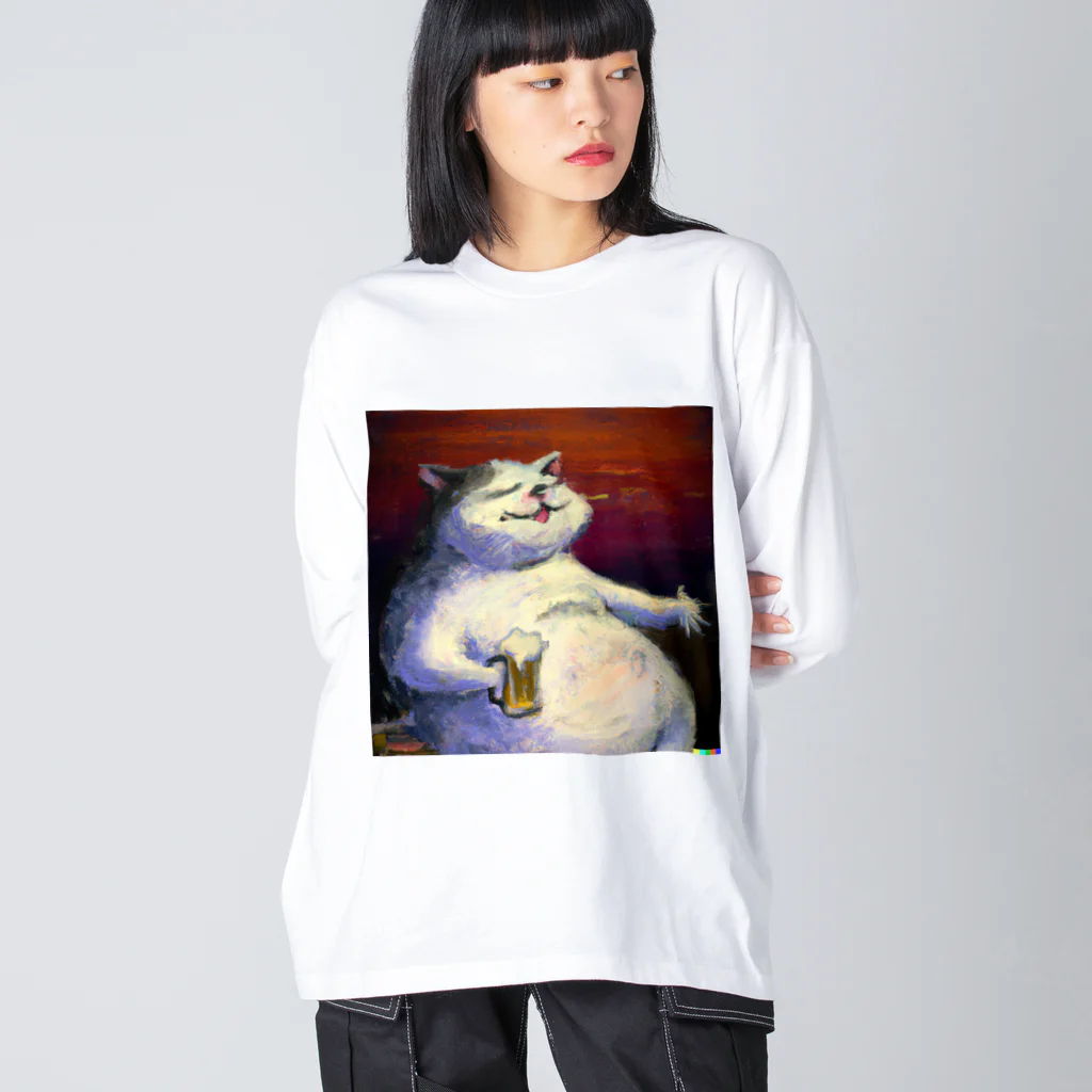 Cyber Chickenのビールを飲む太った猫_01 Big Long Sleeve T-Shirt