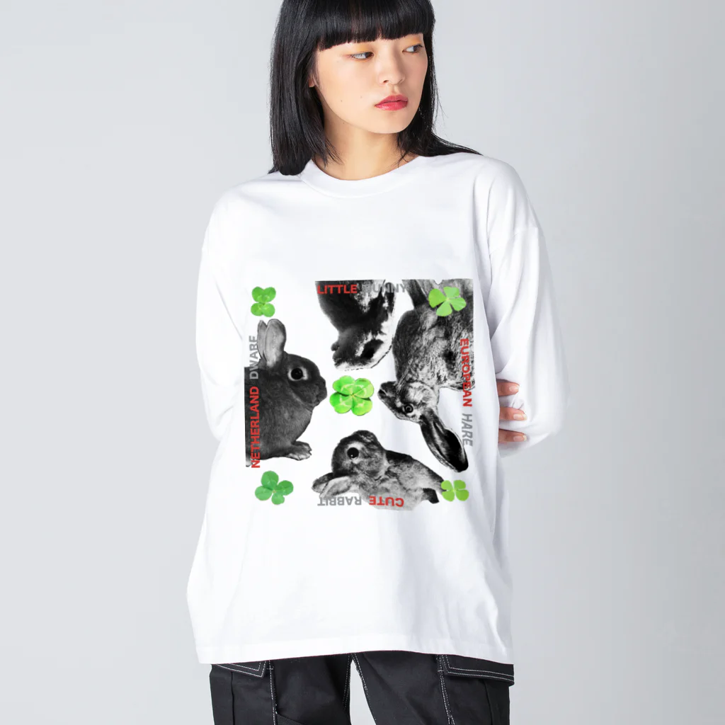 AngelRabbitsのDWARF BUNNY HARE RABBIT Big Long Sleeve T-Shirt