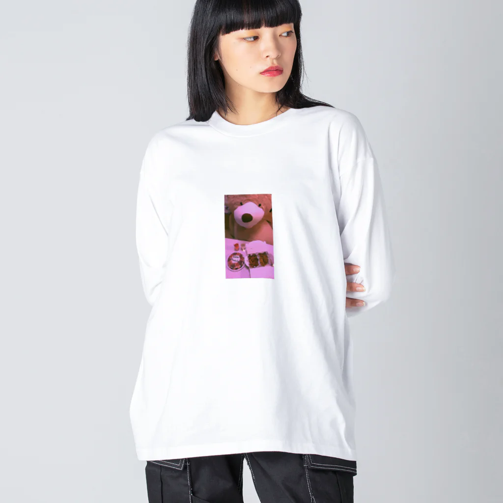 hsyのくまのパーティー ピンク ビッグシルエットロングスリーブTシャツ