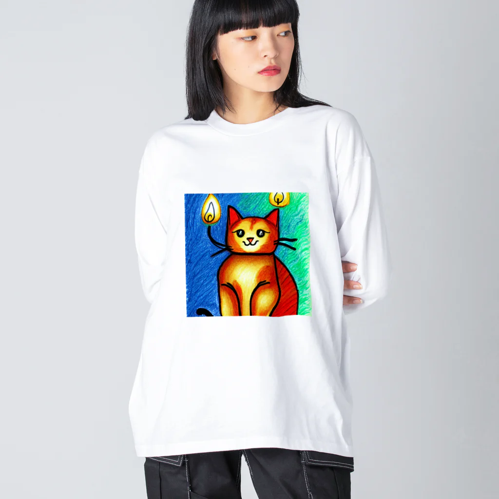 withCatsのモフらないとヒゲが燃える猫 ビッグシルエットロングスリーブTシャツ