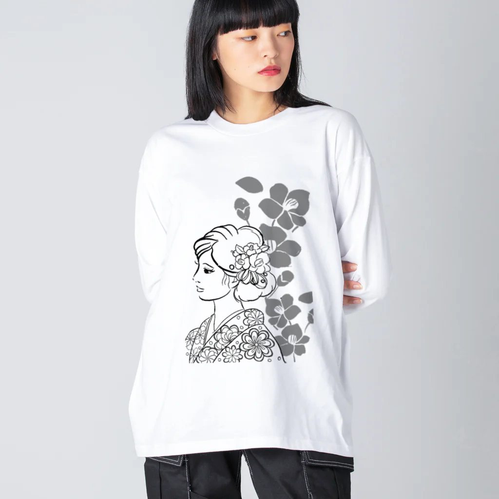 ki’s stampのWabisabiー椿(モノクロ) ビッグシルエットロングスリーブTシャツ