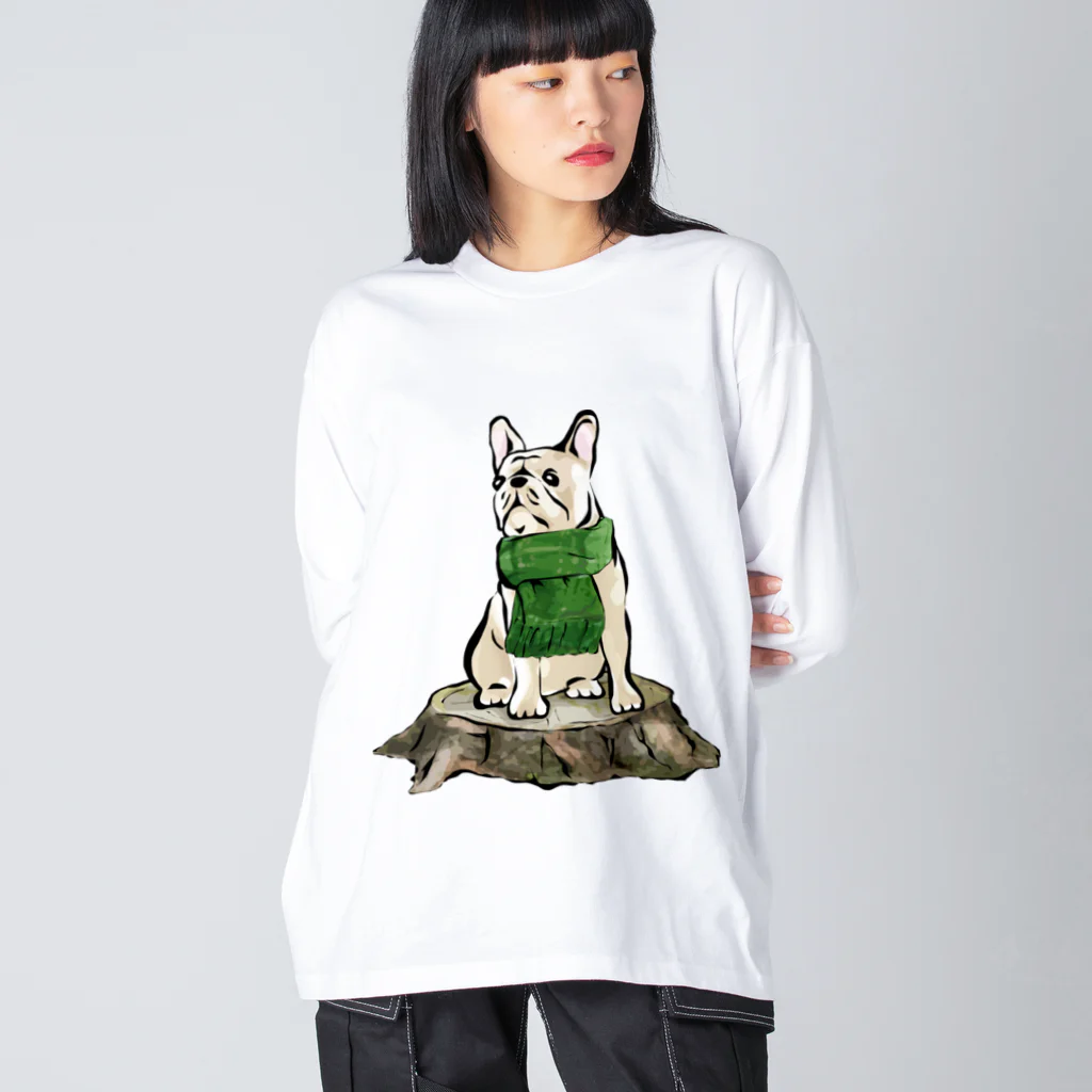 犬グッズの店しえるぶるーのマフラーを着けたフレンチブルドッグ　クリーム Big Long Sleeve T-Shirt