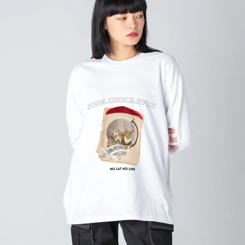 猫のイラスト屋さんのhyuk john choice  hareame ビッグシルエットロングスリーブTシャツ