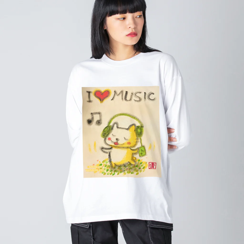 KIYOKA88WONDERLANDの音楽好きねこちゃん Music Kitty ビッグシルエットロングスリーブTシャツ