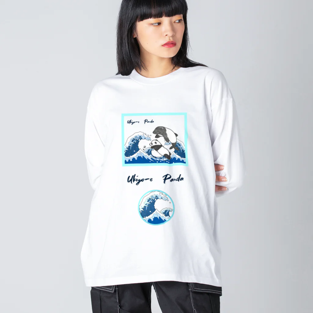 ちょらぷみの浮世絵　パンダ　ぱんだイルカ　書道　習字　波　海でジャンプ Big Long Sleeve T-Shirt