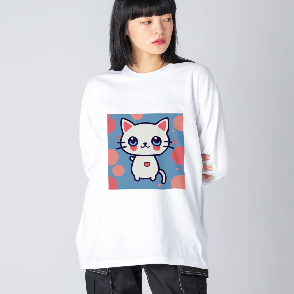 A31eの狛猫のミケ「はーとびーと」 ビッグシルエットロングスリーブTシャツ