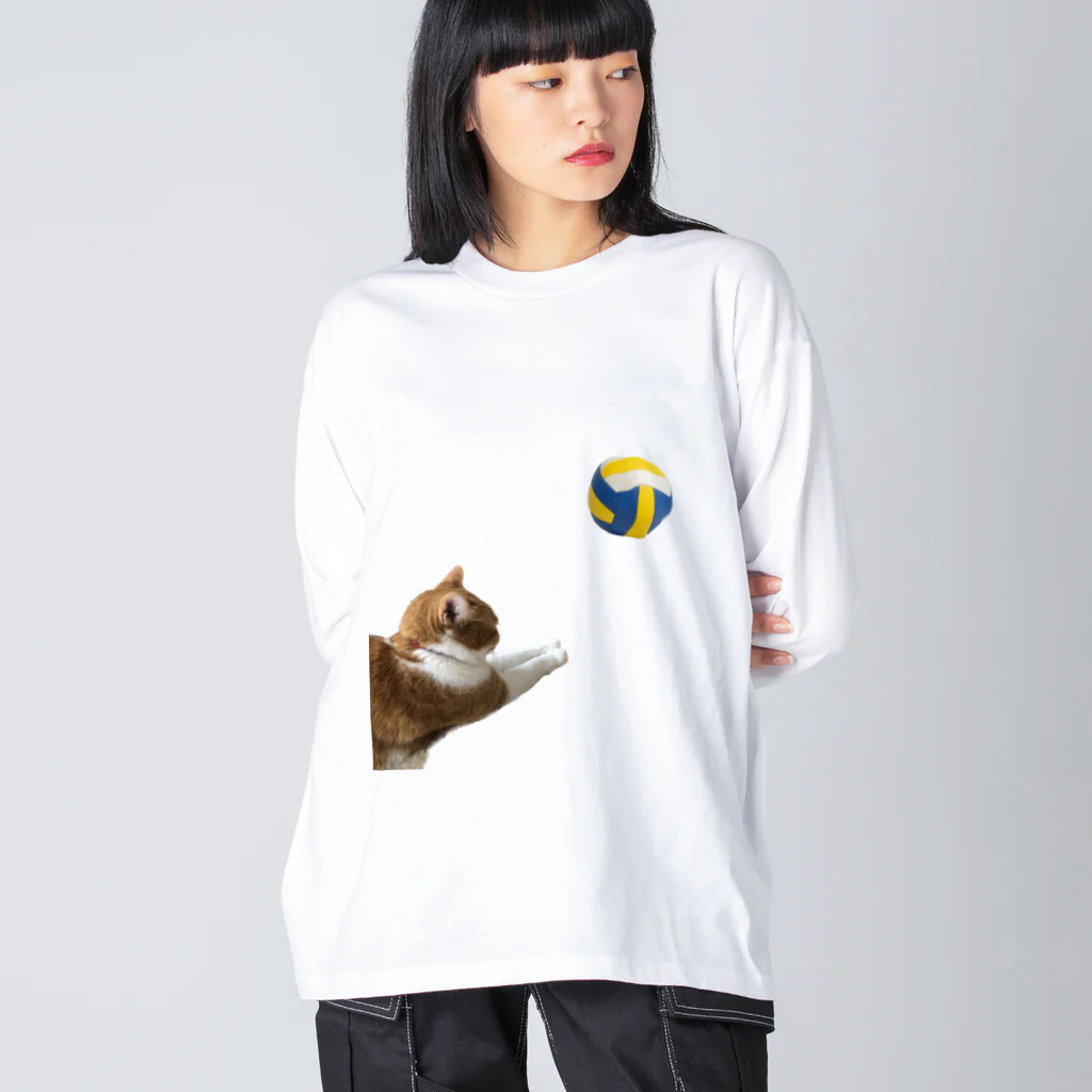 煮豆Zのレシーブ猫 ビッグシルエットロングスリーブTシャツ