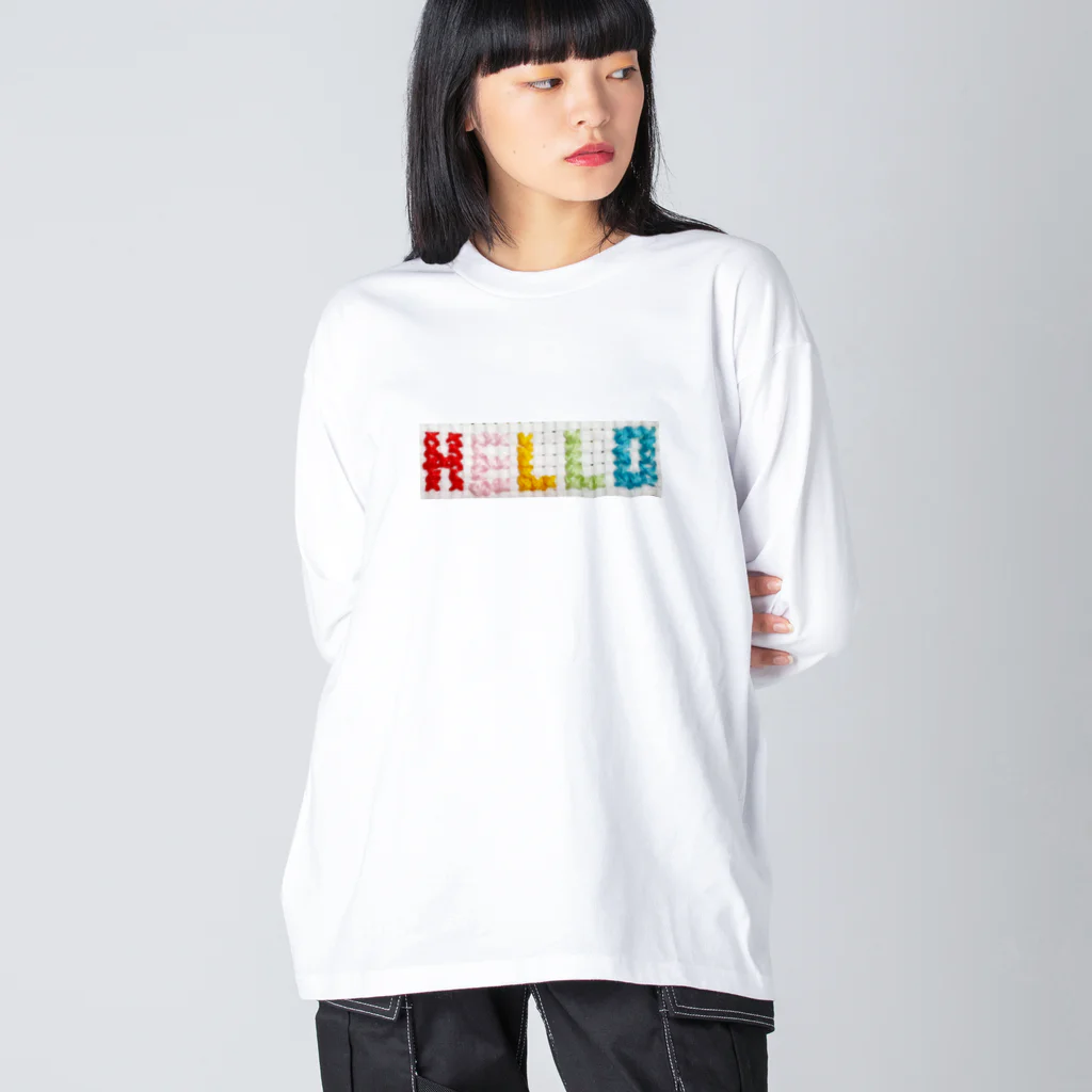 FUKUFUKUKOUBOUのクロスステッチ・HELLO(カラフル)Tシャツ・グッズシリーズ ビッグシルエットロングスリーブTシャツ