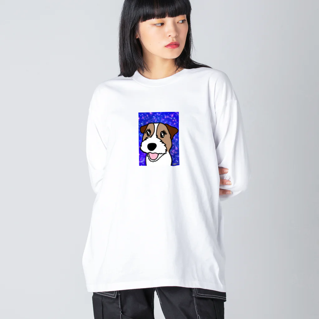 虹色PLUSの夜空を見上げて　ジャックラッセルテリア犬 ビッグシルエットロングスリーブTシャツ