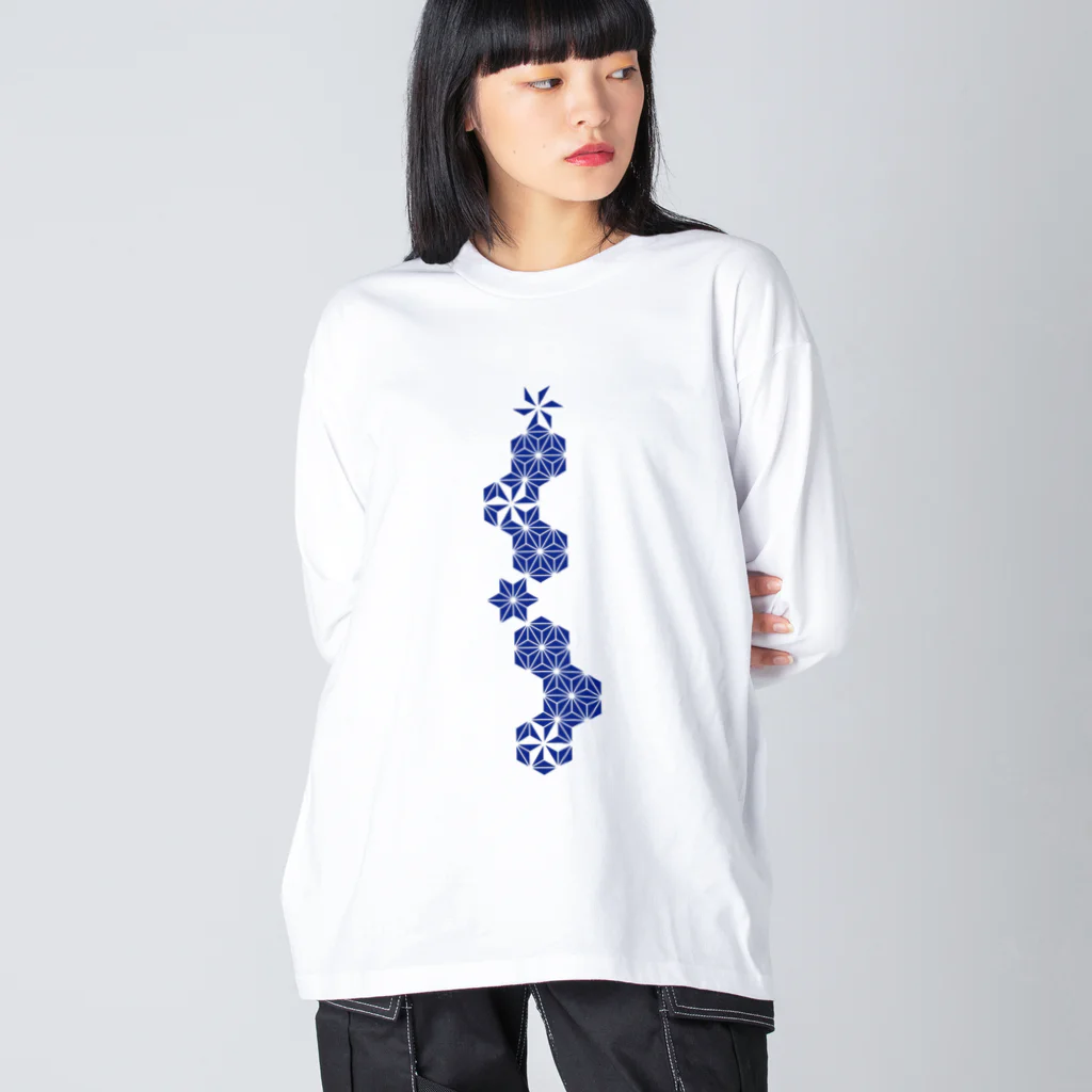 cuuyabowの麻の葉NAVY ビッグシルエットロングスリーブTシャツ