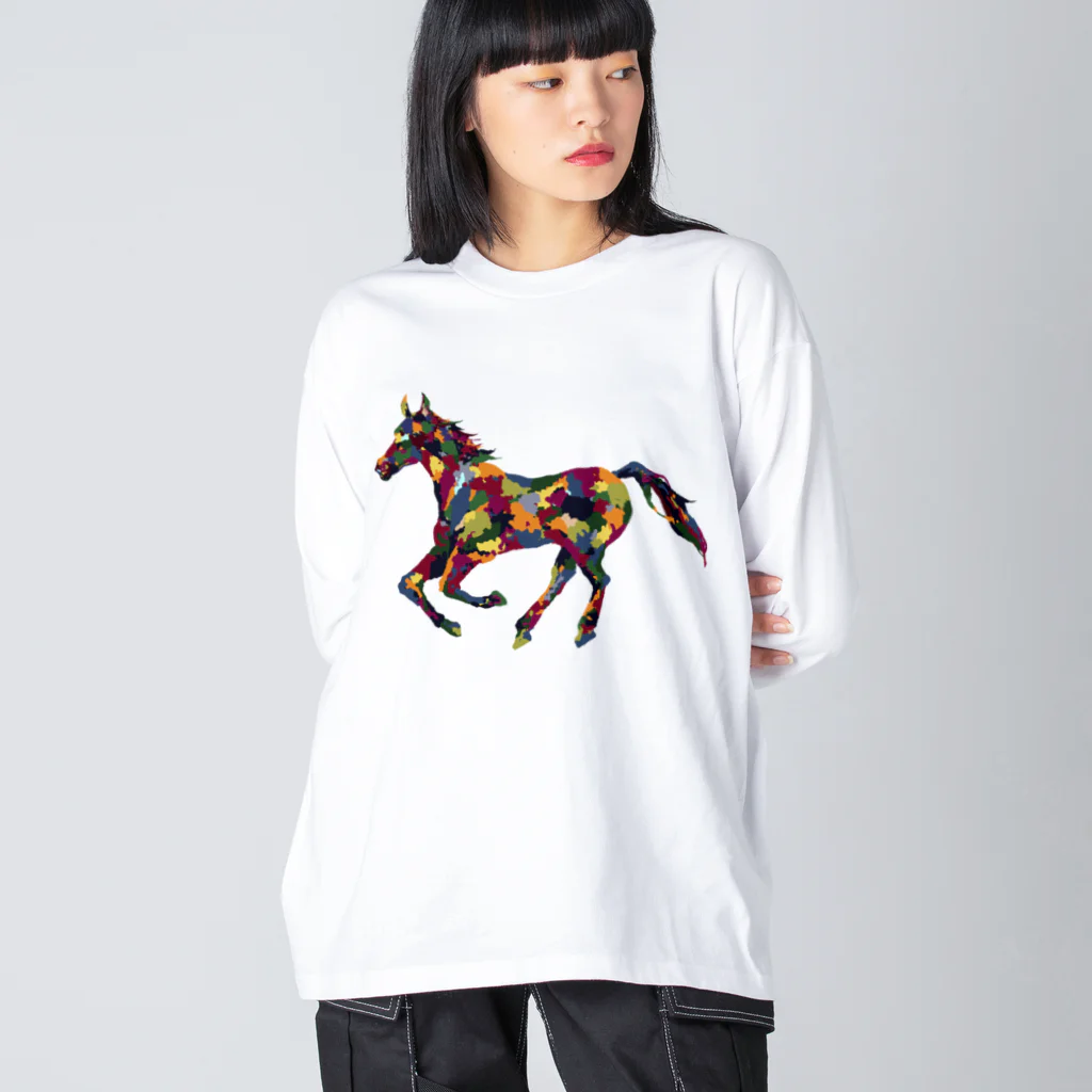 meiroのカラフルなホース ビッグシルエットロングスリーブTシャツ