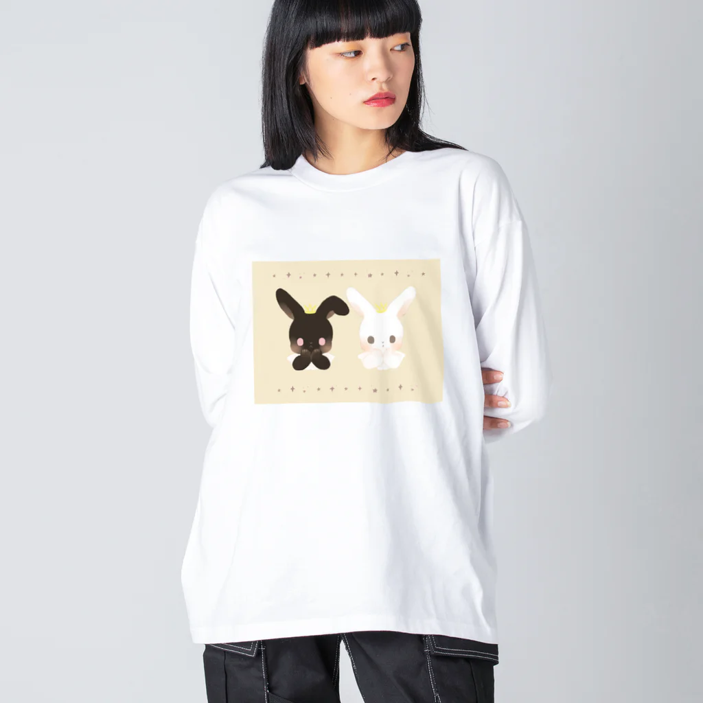 たかどのみこと🕊の白黒うさぎ ビッグシルエットロングスリーブTシャツ