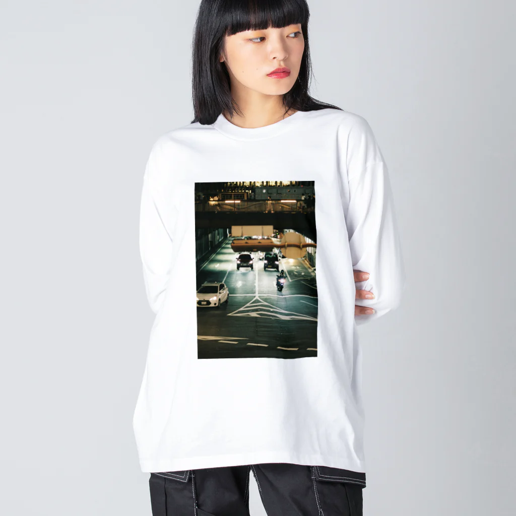 USAGI graf.の夜の道路 ビッグシルエットロングスリーブTシャツ