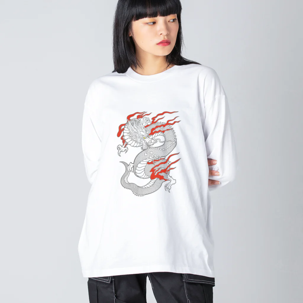 Siderunの館 B2の白龍 (線画) ビッグシルエットロングスリーブTシャツ